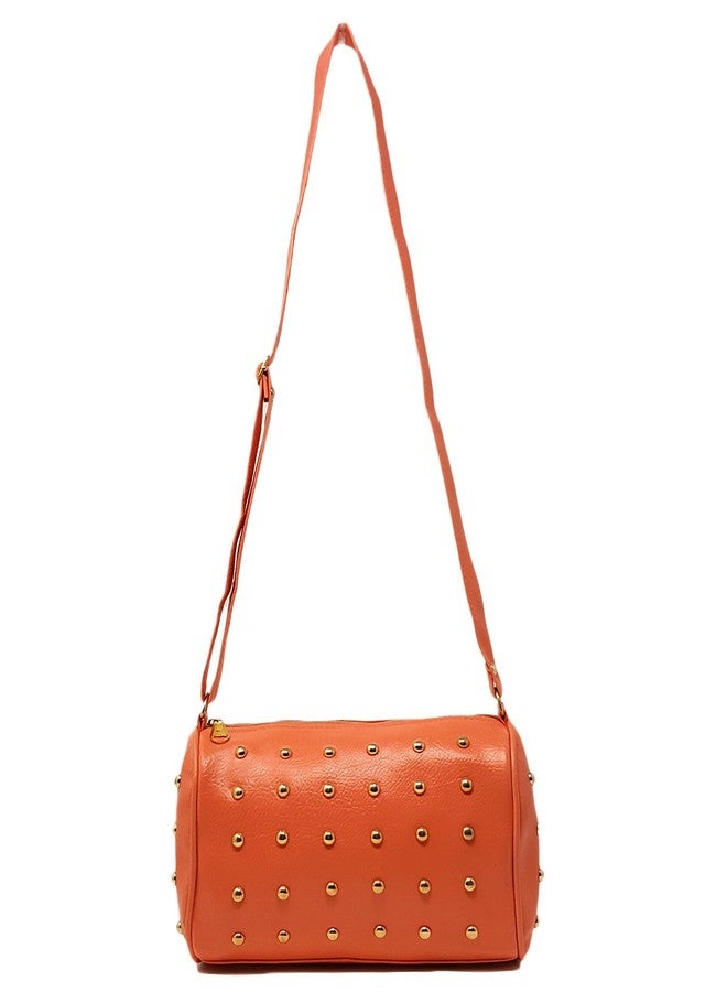 TYPIFY Women Studded Sling Bag (Orange) - Image 1